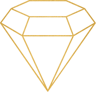 Eine vereinfachte Zeichnung eines Diamanten, gezeichnet in goldenen Linien auf einem transparenten Hintergrund.