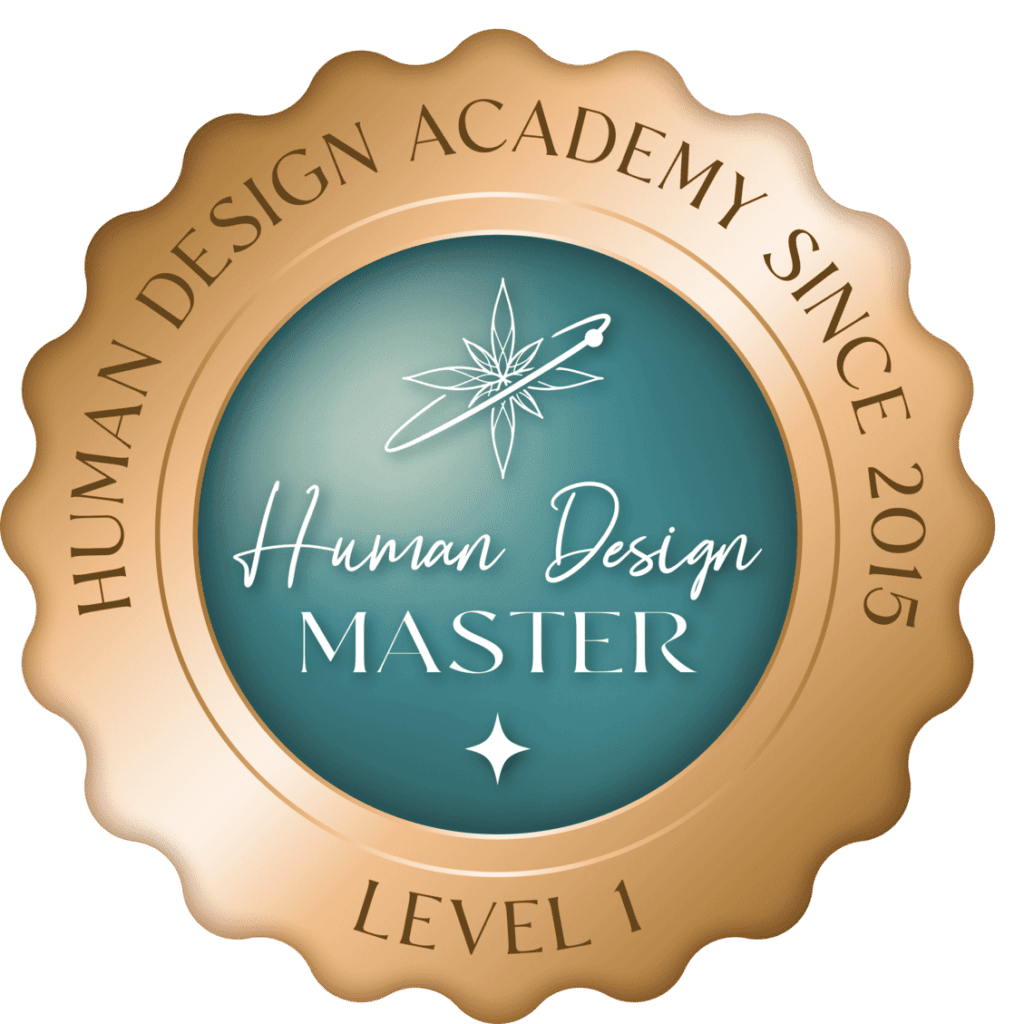Ein Emblem der „Human Design Academy“, das eine seit 2015 etablierte Meisterleistung der Stufe 1 in Human Design Readings kennzeichnet und ein metallisches Siegel mit einem zentralen Stern beinhaltet.